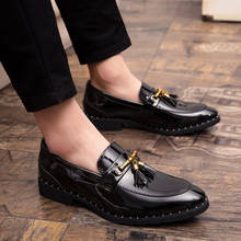 men luxury fashion wedding party formal dress bright patent leather shoes slip-on oxfords tassels shoe black loafers zapatos man 2024 - buy cheap