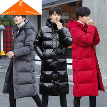Куртка с капюшоном Женская Толстая зимняя куртка мужская одежда 2020 корейские теплые длинные куртки из гусиного пуха модная верхняя одежда LW2225 2024 - купить недорого
