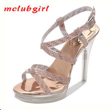 Mclubgirl-zapatos de tacón alto con plataforma impermeable para mujer, sandalias con hebilla de boca poco profunda, tacón fino de cristal, WZ 2024 - compra barato