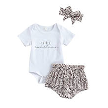 New 3Pcs Baby Summer Outfits, Letter Print Short Sleeves Romper + Leopard Print Shorts + Headband for Toddler Girls, 0-18 Months 2024 - buy cheap
