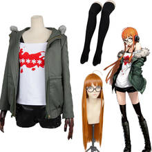 Disfraz de Anime de Persona 5, Futaba Sakura, chaqueta, camiseta, pantalones cortos, cinturón, medias y gafas 2024 - compra barato