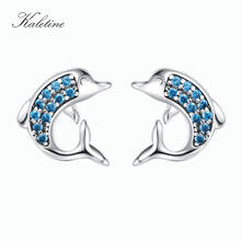 Kaletine 2018 Fashion 925 Sterling Silver Stud Earrings Dolphin Sea Ocean Blue CZ Summer Earrings For Women Kids Animal Jewelry 2024 - buy cheap