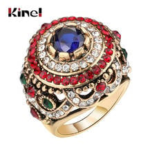 Kinel New Arrival Dubai Gold Antique Ring For Women Bohemian Blue Resin Inlay Crystal Punk King Ring Vintage Jewelry 2024 - buy cheap