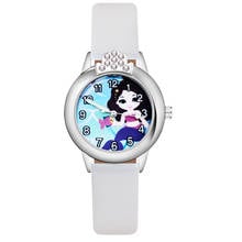 Reloj de pulsera con correa de cuero para niños y niñas, cronógrafo de cuarzo con diseño de sirena de dibujos animados, estilo de cristal, JK93 2024 - compra barato