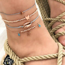 4pcs /set New Fashion Jewelry Anklet Bohemian Butterfly Shell Rhinestone Anklet Beach Wedding Sandal Anklets For Women Wholesale 2024 - buy cheap