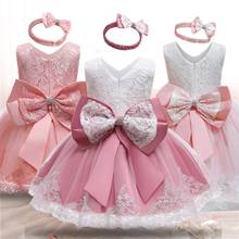 Vestidos de princesa para meninas de 1 a 2 anos, vestidos infantis de baile e casamento com laço para meninas 2024 - compre barato