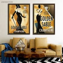 Nórdico cartaz de arte da parede moderna imagem retro dourado sable champanhe senhoras moda revista impressão pintura em tela decoração casa 2024 - compre barato