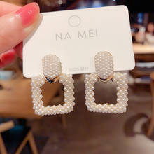 Exknl 2021Big Dangle Vintage Earrings For Women Pearls Party Long Geometric Korean Square Drop Fashion Jewelry Earrings New 2024 - buy cheap