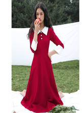 Red Vintage 50s 60s Dress Slim Turn-Down Collar Three Quarter Sleeve Temperament Dress Party Dresses 2024 - buy cheap