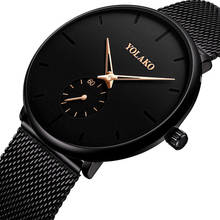 Relojes de cuarzo de negocios para hombre, pulsera ultrafina de acero inoxidable, negra, 2020 2024 - compra barato