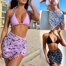 3pcs Women Sexy  Bikini Set Halter String Triangle Swimsuit with Butterfly Print Mesh Cover Up Wrap Skirt Bathing Suit 2024 - buy cheap