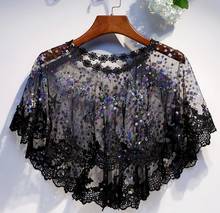 Women's transparent embroidery black Lace embroidery Pashmina Female shiny star Summer Sunscreen Mesh Lace Shawl cloak R2359 2024 - buy cheap