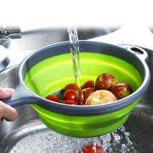 Foldable Drain Basket Silicone Colander Fruit Vegetable Washing Basket Strainer With Handle Strainer Collapsible Drainer Kitchen 2024 - buy cheap