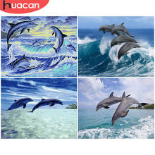 Huacan imagem por números golfinho diy pintados à mão arte da parede para adultos presente pintura do mar por números animal decoração de casa 2024 - compre barato