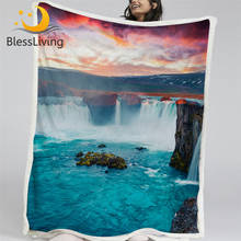 BlessLiving Sunrise Scene Pink Blanket Godafoss Waterfall Landscape Sherpa Blanket 3D Print Throw Blanket Colorful Sunset Mantas 2024 - buy cheap