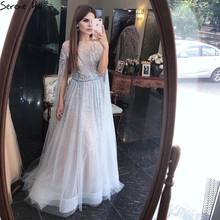 Serene Hill Silver Luxury Beaded Cape Sleeves Evening Dress 2022 O-Neck A-Line Sexy Formal Party Wear Gown CLA60869 2024 - buy cheap