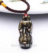 Beautiful Natural Gold Obsidian Hand Carved Handmade Unique PiXiu Lucky Pendant + free Beads Necklace Fine Jewelry 2024 - buy cheap