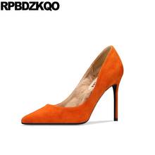 3 Inch 10 42 Shoes 2021 High Heels Suede Runway Pumps Women Pointed Toe Orange Scarpin Plus Size Red Stiletto Chic Fur Medium 2024 - buy cheap