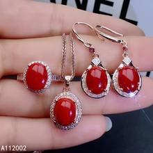 Djjeaxcmy joyería fina coral rojo natural Plata de Ley 925 nuevo colgante de piedras preciosas para mujer conjunto de anillo y pendientes de apoyo prueba elegante 2024 - compra barato