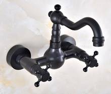 Oil Rubbed Bronze Dual Handles Bathroom Kitchen Sink Faucets Wall Mounted Swivel Spout Two Holes Kitchen Mixer Taps znf847 2024 - buy cheap
