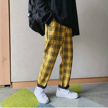 Streetwear Yellow Plaid Pants Men Joggers 2022 New Man Casual Straight Harem Pants Men Korean Hip Hop Track Pants Plus Size 2024 - buy cheap