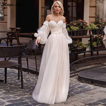 Magic Awn Full Puffy Sleeves Boho Wedding Dresses Off The Shoulder Lace Appliques Beach Bridal Gowns A-Line Vestidos Branco 2024 - buy cheap