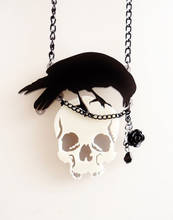 Акриловое ожерелье с подвеской в виде ворона, цветка, черепа в стиле панк-рок, индивидуальное ожерелье со скелетом в виде вороны для женщин и девушек, модные украшения 2024 - купить недорого