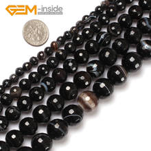 Natural Black Stripe Agates Faceted Bead Round Loose Beads For Jewelry Making Gifts Unisex Strand 15 Inches New Fashion 2024 - buy cheap