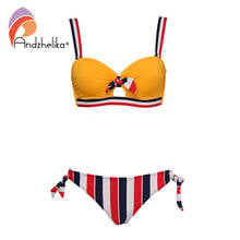 Andzhelika Bow-Knot Striped Push Up Bikini Set Swimsuits Women 2022 Summer Two Pieces Swimwear Brazilian Beach Bathing Suits 2024 - buy cheap