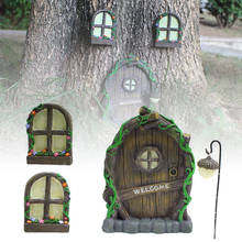 Puerta y ventanas de hadas para árboles, decoración de jardín en miniatura luminosa para exteriores con linterna de hadas que brilla en la oscuridad, jardín 2024 - compra barato