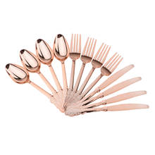 High Quality 12Pcs Cutlery Disposable Plastic Forks Spoons Knifes Events Party Wedding Party Home Decorations Gift Rose Gold 2024 - buy cheap