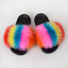 Fluffy Slippers Women Furry Slides Ladies Fashion Luxury Fox Fur Summer Women Sandals Shoes Indoor Soft Wholesale Drop Shipping 2024 - buy cheap