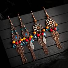 2019 Women's Geometric Bronze Long Chain Tassel Jhumka Earrings Bohemia Flower Tibetan Earrings Oorbellen 2024 - buy cheap