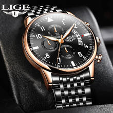 2020 New LIGE Mens Watches Top Brand Luxury Business Waterproof Chronograph Fashion Stainless Steel Gold Watch Men reloj hombre 2024 - buy cheap
