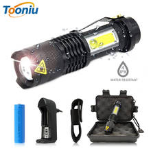Портативный светодиодный фонарик Q5 + COB мини черный водонепроницаемый масштабируемый светодиодный фонарик для использования батареи AA или 14500 2024 - купить недорого