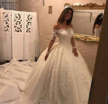 2019 Vintage Arabic Dubai Long Sleeves Wedding Dress Princess Off Shoulder Lace Applique Bridal Gown Plus Size Custom Made 2024 - buy cheap