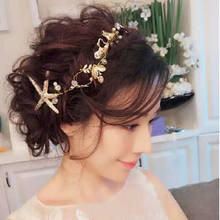 Elegante estrela do mar estrela hairpins nupcial acessórios para o cabelo artesanal bandana noiva tiaras macias pérola jóias de cabelo 2024 - compre barato