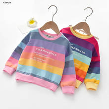 Spring Girls Rainbow T Shirt Children Clothing Stripe Long Sleeve Baby Causal Sport Kids Sweatshirt Toddler Cute Outfits 2-8 Yrs 2024 - buy cheap