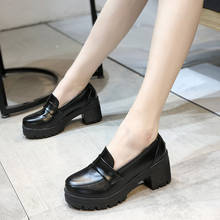 high heels platform pumps mujer 2021 spring new fashion buckle solid black shoes woman PU leather waterproof shoes femme yuj7 2024 - buy cheap