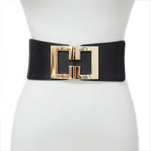 Cinturón con hebilla cuadrada dorada para mujer, nuevo cinturón elástico de Pu para mujer, cintura elástica negra, vestido femenino de alta calidad a la moda 2024 - compra barato