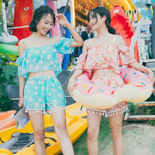 Conjunto de Bikini de tres piezas con velos de gasa estilo coreano elegante Sexy sin espalda traje de baño bóxer traje de baño 2024 - compra barato