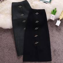 Autumn winter high waist wool knitted sweater skirt women single-breasted package hip split setp skirt 2024 - buy cheap