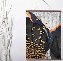 Nordic Abstract Marble Gold Butterfly Modern Art Canvas poster decoration painting with solid wood hanging scroll 2024 - buy cheap