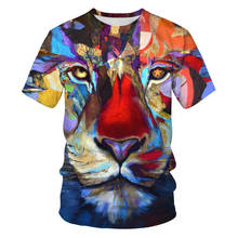 Футболка мужская с тигром, свободная рубашка с коротким рукавом и круглым вырезом, с 3d рисунком, футболка с изображением животного, повседневная и удобная 2024 - купить недорого