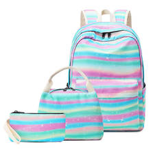 Mochila de ombro 3 argolas feminina, mochila escolar casual para adolescentes bolsa para laptop de 14" 2024 - compre barato