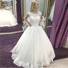 JIERUIZE Elegant White Tulle Wedding Dresses Scoop Neck Cap Sleeves Lace Appliques Bridal Gowns Lace Up Back robe de mariee 2024 - buy cheap