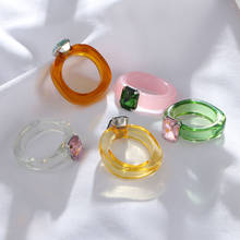 Anéis redondos geométricos quadrados coloridos de resina acrílica transparente para mulheres, conjunto de anéis joias para presente de festa, novo, 2021 2024 - compre barato