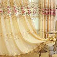 Beige yellow embroidered peony curtains for bedroom  living room window luxury high end peony  Tulle curtain ready made 2024 - buy cheap