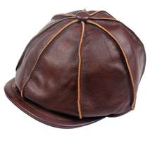 casual genuine leather hat genuine leather cowhide male cap octagonal cap painter cap winter warm hat 2024 - buy cheap