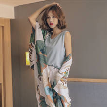 4 peça primavera outono feminino pijamas define floral impresso viscose robe top e shorts feminino pijamas noite terno conjuntos 2024 - compre barato